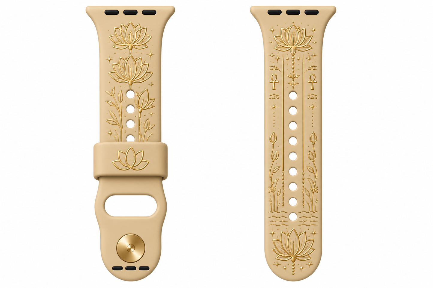 Lotus Gold engraved silicone Apple Watch band