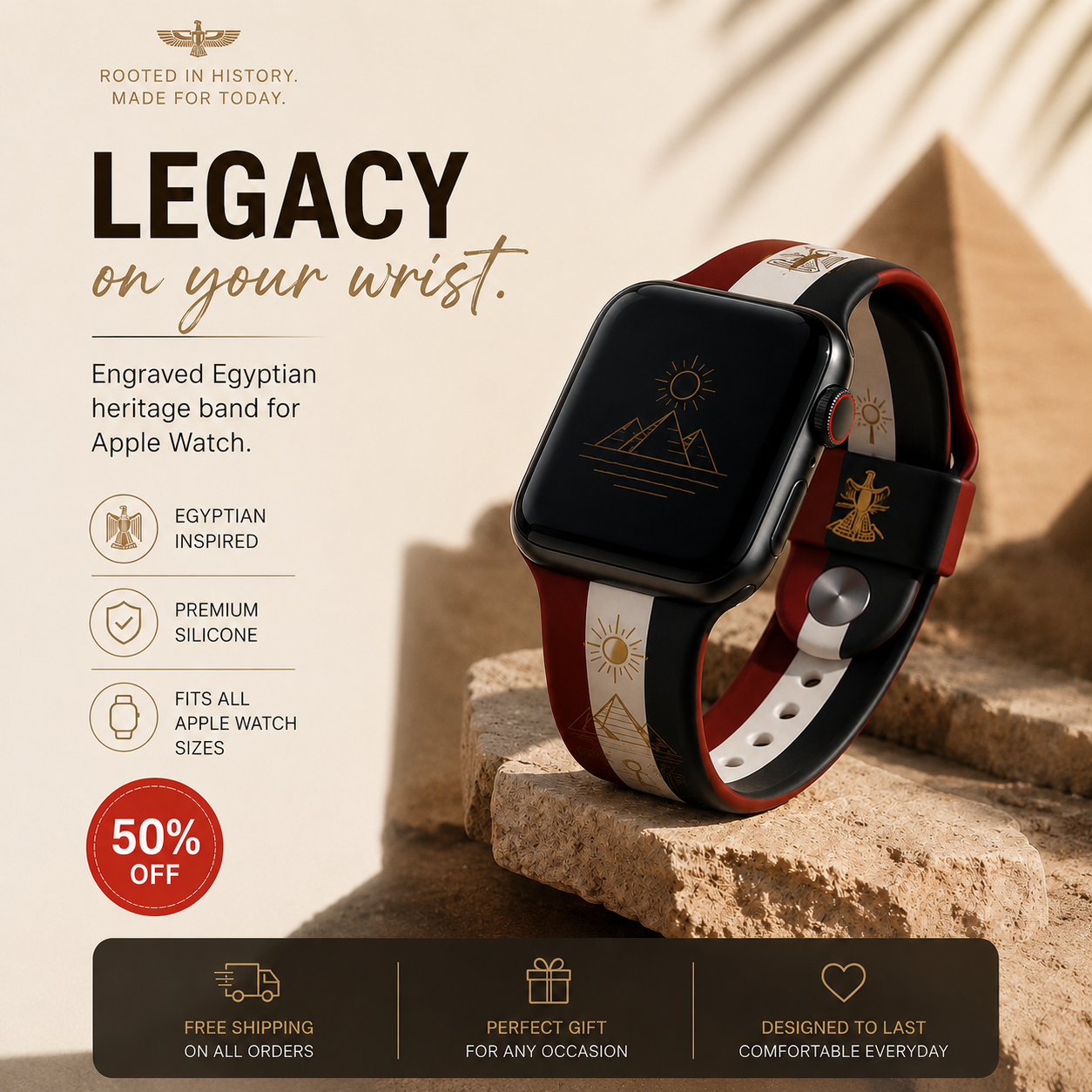 Egypt Flag | Deep-Engraved Band for Apple Watch